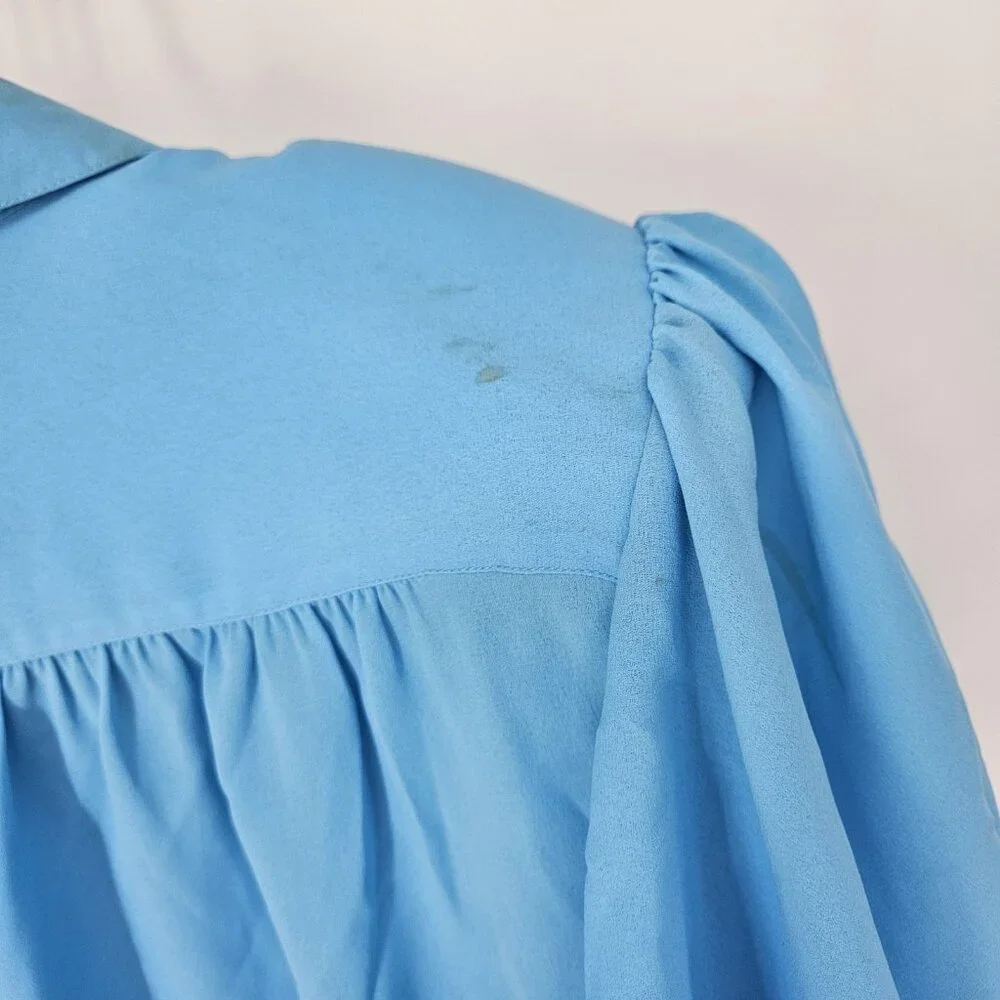 Josephine Shirt Womens 16 Blue Flutter Sleeve Button Up Vintage Style Bow Blouse - Picture 6 of 15
